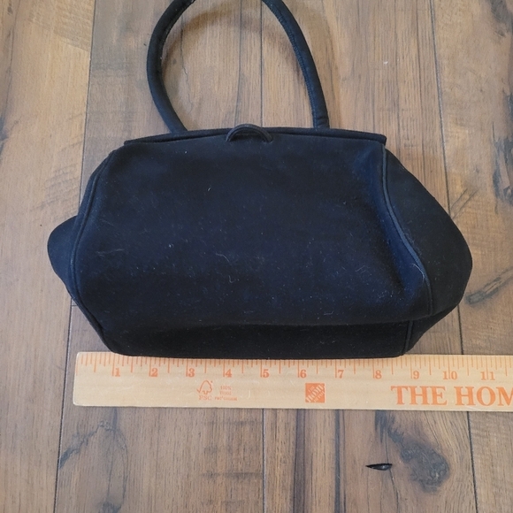 Vintage 50's Lennox Black Suede Satchel  with Pouch Comb and Mirror - Picture 5 of 8